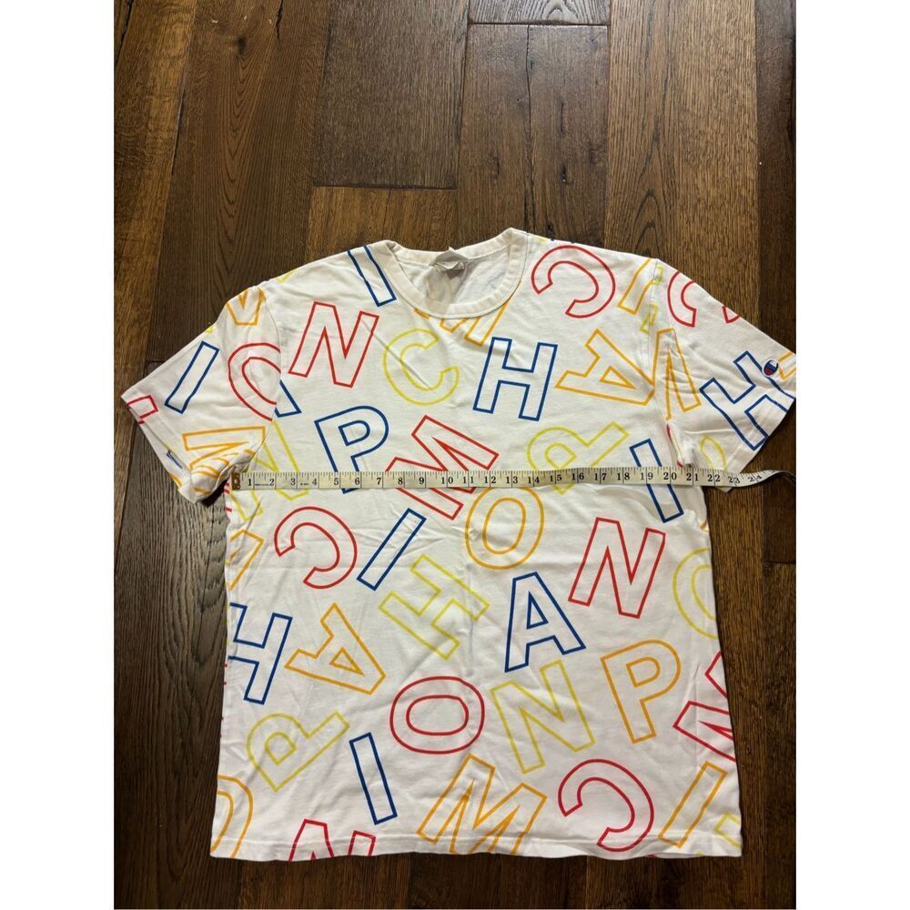 Champion heritage all over print logo letters tshirt rainbow L - Picture 6 of 7